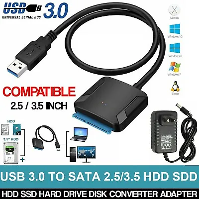 $11.89 • Buy USB 3.0 To SATA III Adapter For 2.5  3.5  SSD HDD Hard Drive With 12V/2A Power