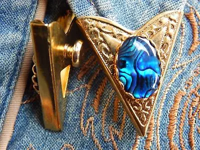 New Blue Abalone Collar Tips Gold Colour Metal Western Wedding Ladies Men • £20.99