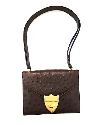 Vintage PALOMA PICASSO Brown Ostrich Skin Handbag Designer Italy • $88.20