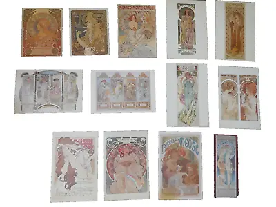 Set Of 13 Vintage 1969 Postcard Set Art Nouveau Alfons Mucha 4 Seasons JOB More! • $49.99