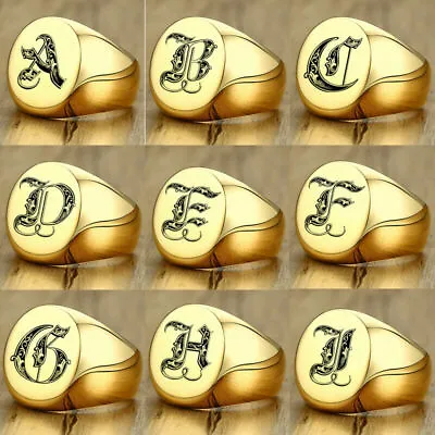 New Womens Mens Gold Signet Ring Signature Ring Initials Royal Initialen Letters • $5.99