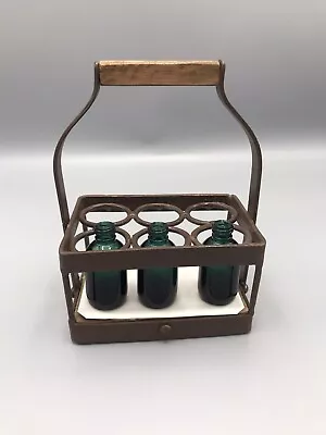 Miniature Metal Milk Crate Style Rack W/ Green Glass Bottles Vintage Unique • $18.99