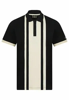 Mens Merc London Retro Mod Stripe Soft Cotton Smart Polo Shirt Fry - Black • $62.24