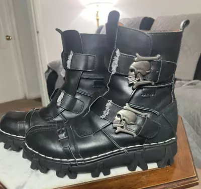 Skull Leather Biker Boots Men's Size 11 Pre-owned Gothic Punk Heavy Metal • $99