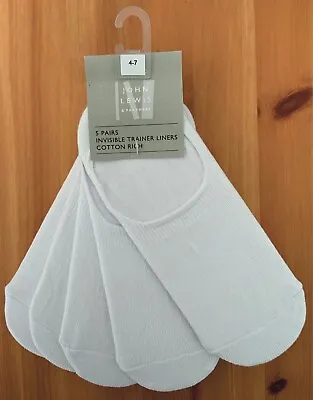 John Lewis Invisible Trainer Socks White Size 4-7 5 Pairs Cotton Rich NEW • £3.50