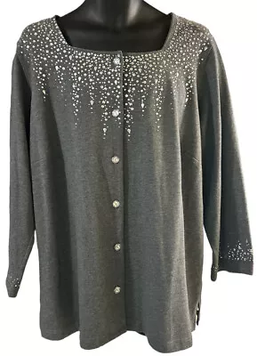 Quaker Factory Sweatshirt Women’s Sz 2X Beaded Gray 100% Cotton • $26.97