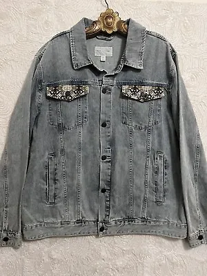 Sun + Stone Y2K Retro Blue Jean Tapestry Patchwork Denim Western Jacket 2XL NWT • $25.23