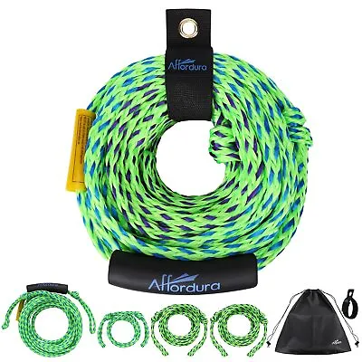 Affordura Boat Tow Rope For Tubing 4 Sections Storage Bag (1-2 Rider Green) • $23.99