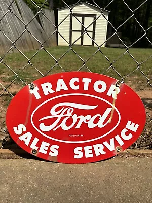 Vintage Porcelain Ford Tractor Sales And Service Gas And Oil Sign • $9.99
