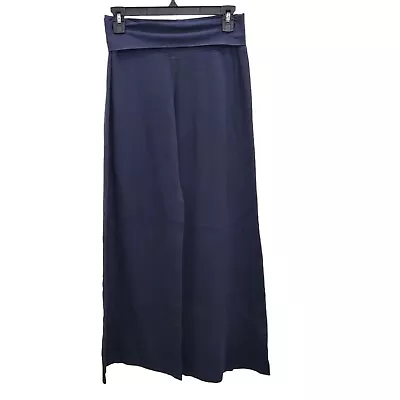 Vicoria's Secret Women's Navy Blue Waffle Knit Fold Over Wide Leg Lounge Pants S • $29.99