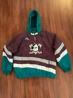 Vintage 90s NHL Apex One Anaheim Mighty Ducks Hooded Puffer Jacket Size M • $325