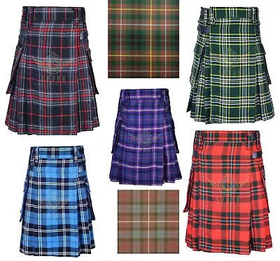 Scottish Handmade Two Side Cargo Pockets KILTS TARTAN UTILITY Kilt For Men's • $71.25