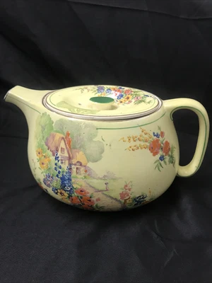 £9.99 • Buy Vintage - LEMON TEA POT PRETTY COTTAGE &  GARDEN SCENE - Excellent Condition