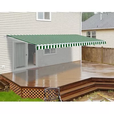 ALEKO Motorized Retractable Patio Awning 20 X 10 Ft Green And White Stripe • $455.20