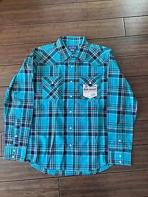 BNWT Iron Heart IHSH-355-GRN 5OZ Madras Western Shirt - Size XL/42 • $174.95