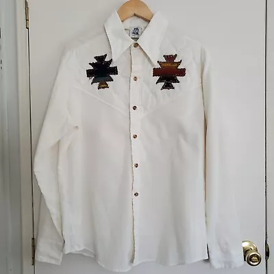 Vintage Kennington Button Up Shirt XL Cream Embroidered Western • $32