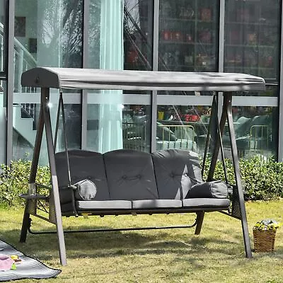 Outdoor 3 Seat Garden Swing Chair Steel Swing Hammock Bench W/Cushions • £269.99