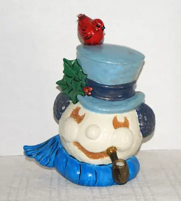 Vintage Lighted Ceramic Snowman Head W/Top Hat Bird And Pipe Handmade 13 H • $19.99