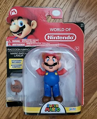 NEW Super Mario Raccoon Mario & Super Leaf 4  Figure Jakks Pacific 2017 Sealed • $9.75