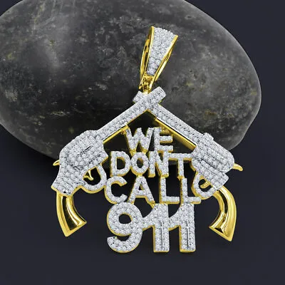 14K On Real Sterling Silver  VALIANT   We Dont Call 911 Zirconium Charm Pendent • $129.99