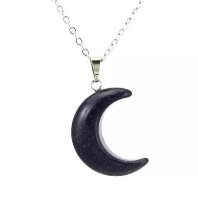 Natural Stone Crescent Moon Stone Pendant Healing Crystal Quartz Reiki Necklace • $1.87