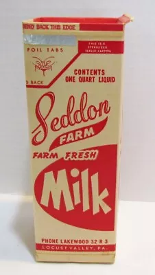 Seddon Farm Dairy Locust Valley Pa Vintage One Quart Milk Carton Box Farm Fresh • $12.99