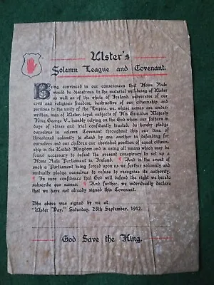 Original 1912 Ulster Solemn League & Covenant Certificate. • £50