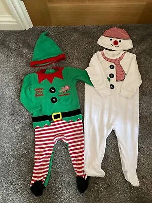 9-12 Months Christmas Bundle Snowman Sleepsuit Elf Sleep Suit Christmas Outfit • £5