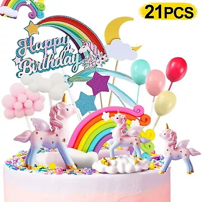 Unicorn Cake Topper Kit Cloud Rainbow Happy Birthday Banner Cake Decoration Set • $17.49