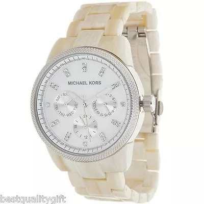 New Michael Kors Ritz Horn+silver Tone+chronomopcrystal Dial Watch Mk5625+box • $157.49