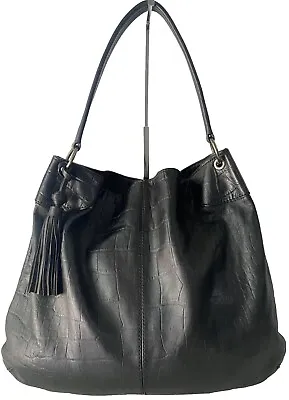 Vintage Banana Republic Leather Hobo Shoulder Bag Black Embossed • $32.99