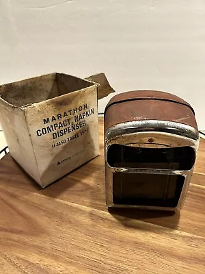 Vintage Marathon Diner Napkin Dispenser Metal Chrome Holder Compact 2 Sided • $14.99