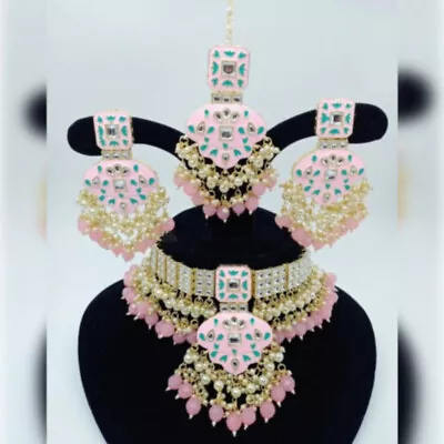 Indian Bollywood Gold Plated Bridal Kundan Meenakari Choker Necklace Jewelry Set • $32.39