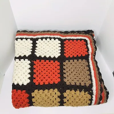 Vintage Crochet Granny Square Multicolored Bed Blanket Handmade 90 X 90 Roseanne • $74.95