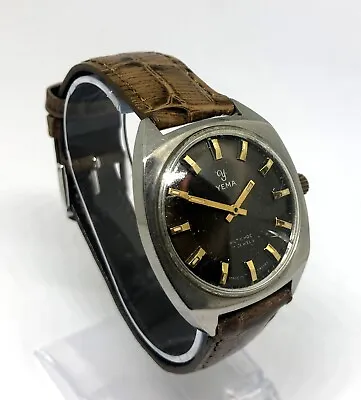 YEMA Antichoc Mechanical Watch. 35mm Case. Brown Dial. Vintage. Men`s. • £167