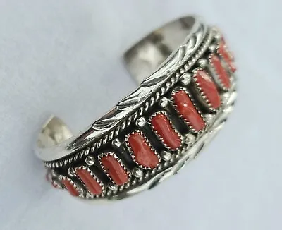 Micheal Calladitto Navajo Sterling Silver Mediterranean Coral Bracelet • $269