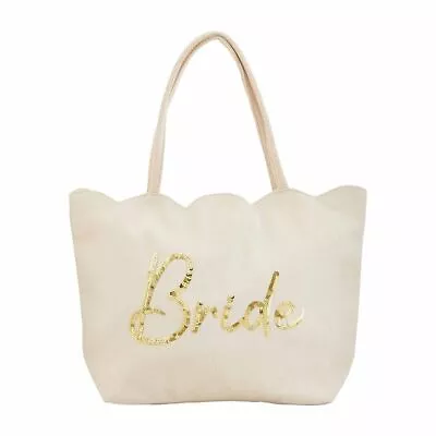 Mud Pie E4 Wedding Gifts For Her 15x20  Scallop Bride Canvas Tote Bag 82160033 • $29.99