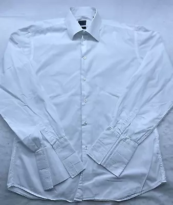 CK Calvin Klein Mens Shirt Pure White Textured Smart Dress Double Cuff Mens XL • £12.95