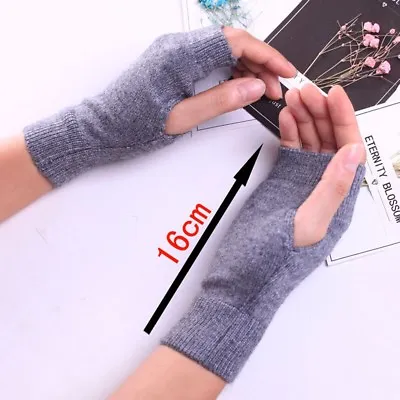 £3.11 • Buy 100% Cashmere Half Fingerless Thumb Hole Warm Gloves For Men Women Gift Hi