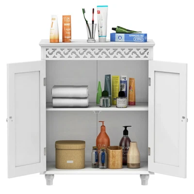 $62.90 • Buy Wooden Bathroom Floor Cabinet Storage Organizer 2Shelves Save Space White