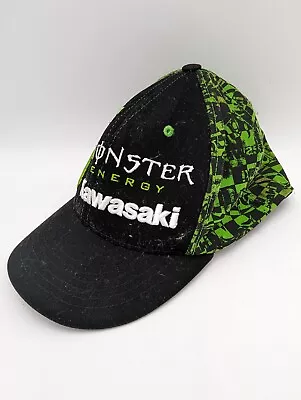 Monster Energy Kawasaki Ball Cap Hat Size M/L Elastic All Over Print STAINS READ • $11.96