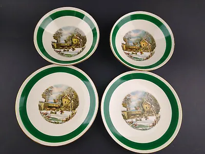 Homer Laughlin Home Winter Berry Dessert Bowls W Bread Plates Vintage Farmer  • $16