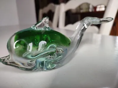 Murano Art Glass 6  Vintage Green Blue Clear Dolphin Fish • $23.50