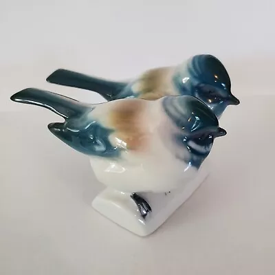 Baby Blue Jay Birds Pair Zsolnay Porcelain • $40.01