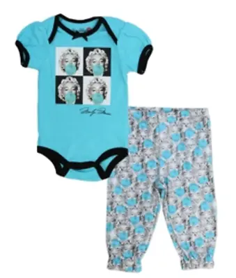 Marilyn Monroe Baby Girl Blue Bubble Gum 2pc Short Sleeve Bodysuit & Pant Outfit • $16.99