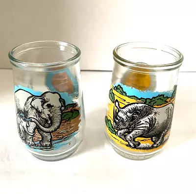 Lot 2 Vtg Welchs Jelly Jar Glasses WWF Asian Elephant Black Rhino Endangered • $11.01