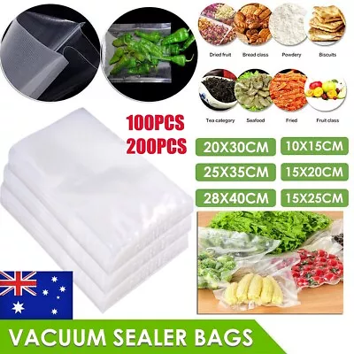 200/100 X Vacuum Sealer Bags Precut Food Storage Saver Heat Seal Cryovac 6 Size • $14.99