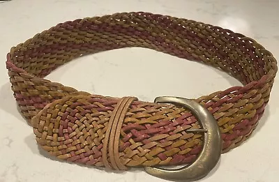 Motif 56 Women's Woven Braided Leather Belt BOHO Wide Brown Red Size L Morocco • $29