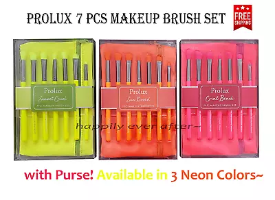 Prolux 7 PCs Makeup Brush Set With Neon Makeup Purse FREE SHIPPING IN US! • $18.99