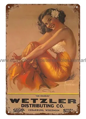 1954 Wetzler Distributing Co Calendar Art Girl Metal Tin Sign House Interior • $18.90